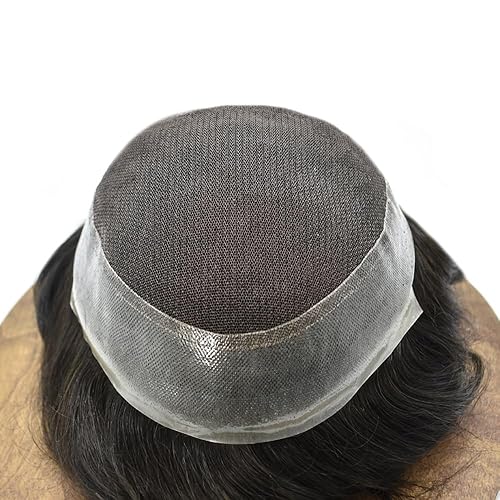 Miniatura 3 de Healthlif Toupee para hombres, cabello humano europeo de encaje francés para hombre, sistema de reemplazo de cabello, piel de polietileno alrededor