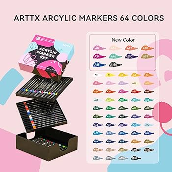 Amazon | Arrtx アクリルペイントマーカー 64色 デュアルチップ
