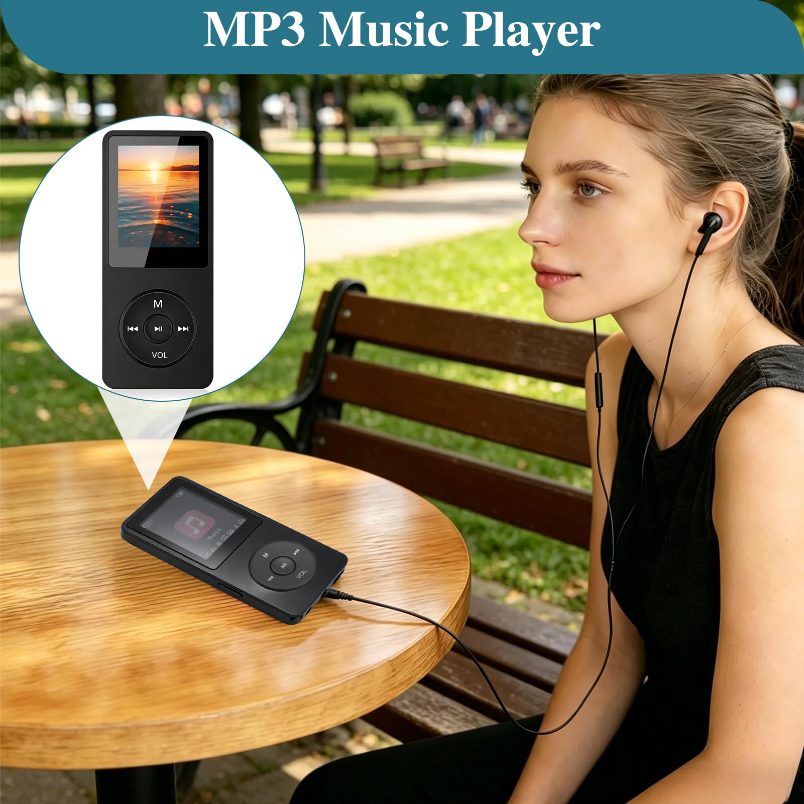 Lecteur MP3 Bluetooth 5.3 64Go avec Haut-Parleur, Radio FM, Écran 1,8", Autonomie 70H, Léger