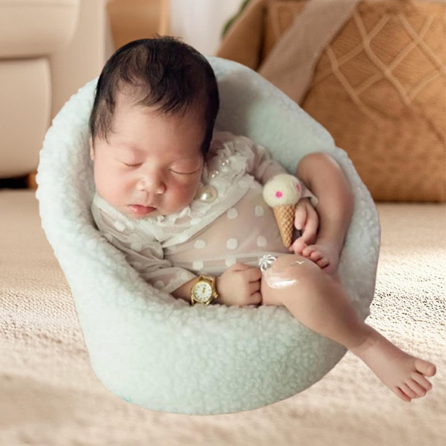 Mini Infant Photo Sofa for Newborn Photography, Soft Infant Posing Prop, Comfortable Cotton seat, 30x28cm Small Couch for Studio and Home photoshoots