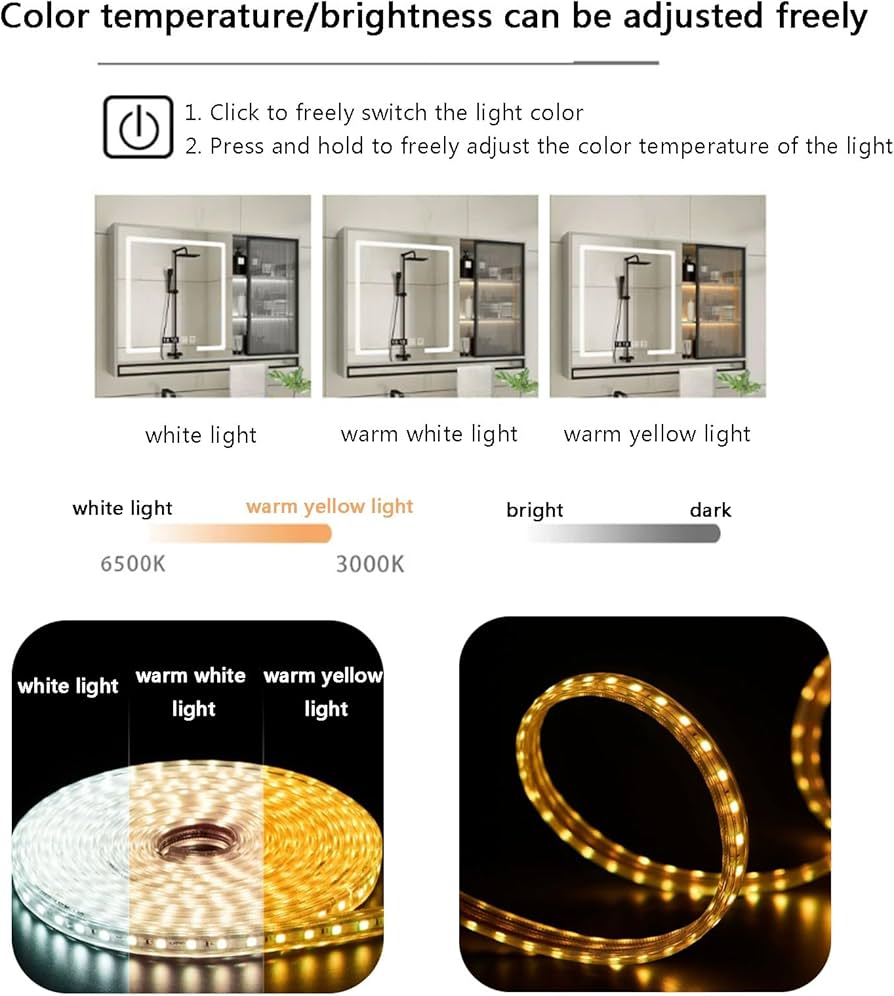 Amazon.co.jp: ミラーキャビネット 洗面所 LED照明付き,ミラー