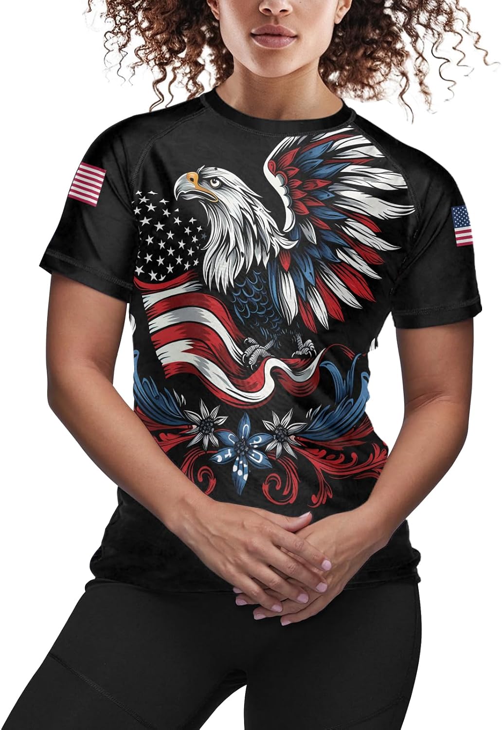 FORMONIES Patriot Women’s Short Sleeve Rash Guard – Compression Fit MMA BJJ No-Gi Shirt – Jiu Jitsu Fightwear