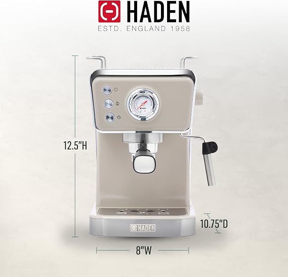 HADEN Barista Brew Espresso Coffee Machine, Stainless Steel Espresso Maker with Milk Frother and Steamer Function and 1.5L Water Tank, Putty & Copper