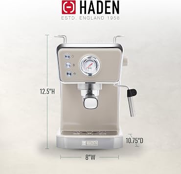 HADEN Barista Brew Espresso Coffee Machine, Stainless Steel Espresso Maker with Milk Frother and Steamer Function and 1.5L Water Tank, Putty & Copper