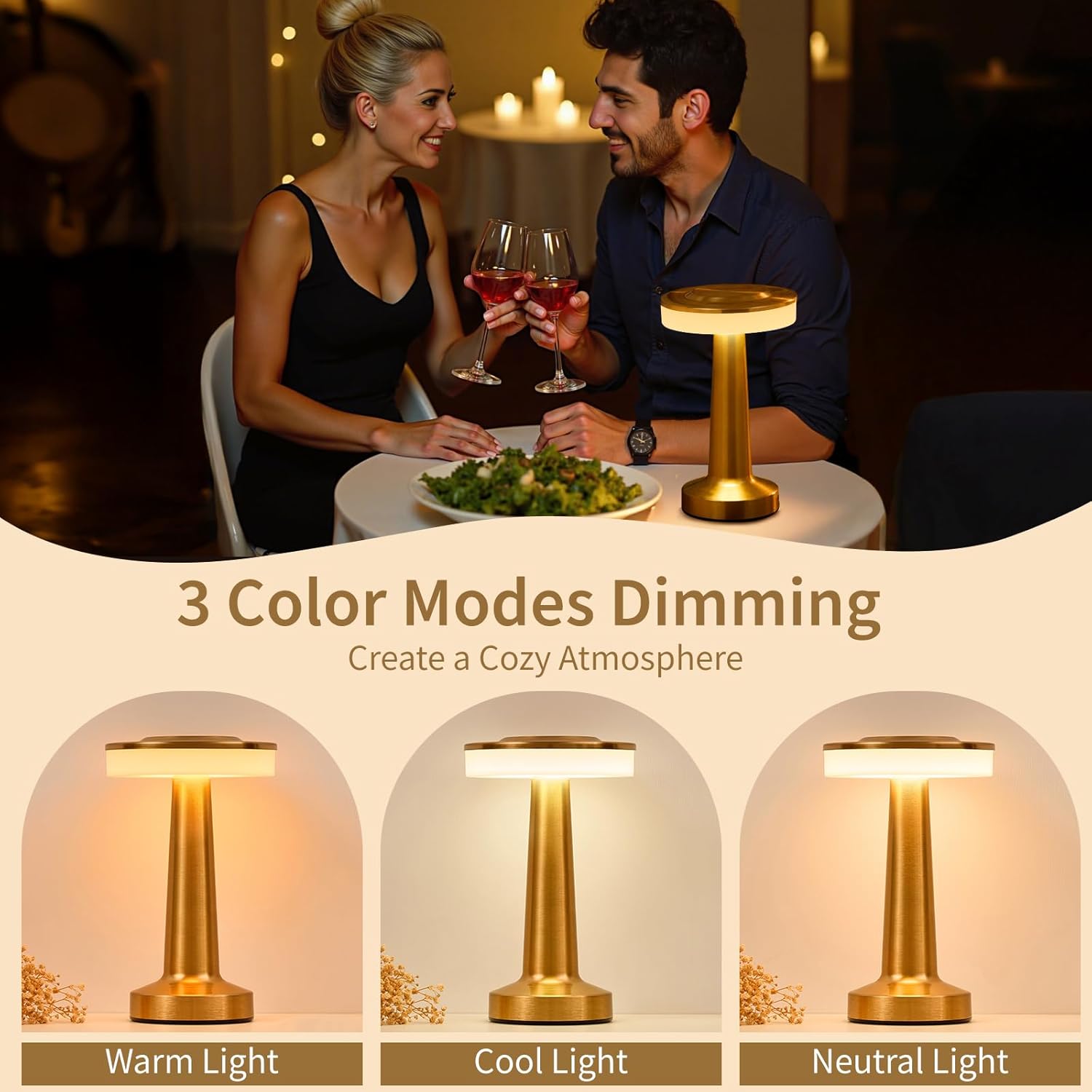 Cordless Touch Table Lamp, 2500mAh Battery Operated Lamp with 3 Color Stepless Dimming, Rechargeable Bedside Lamp for Bedroom, Office, Nightstand, Bar, Party Pink