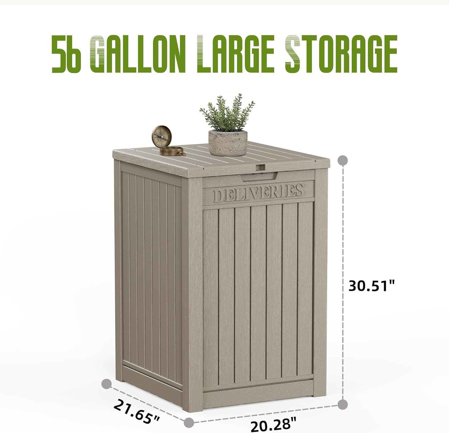 56 Gallon Secure Parcel Deck Box, Waterproof Package Delivery Box Outside Lock Mail Box for House Porch, Heavy Resin Storage (Light Brown)
