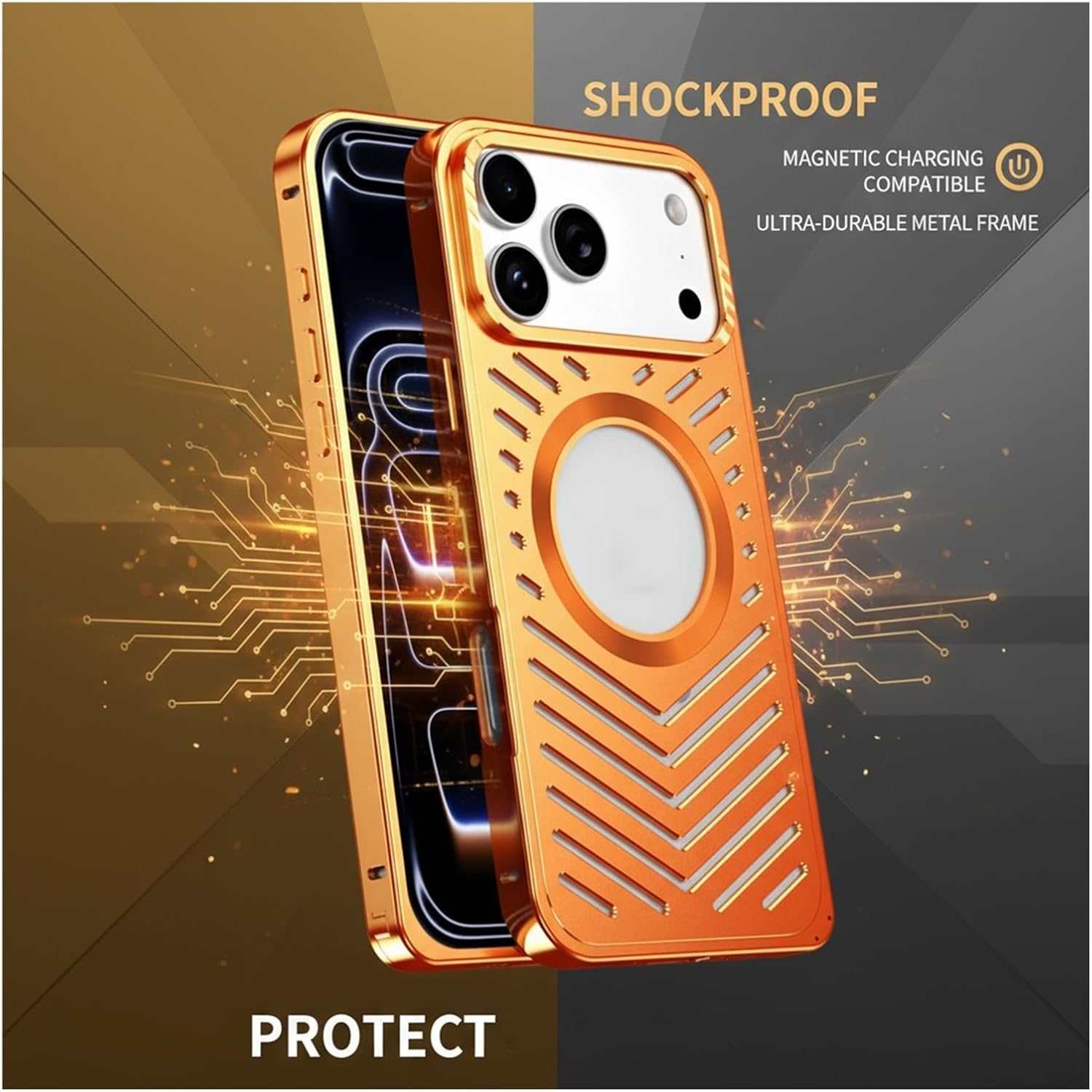 Heat-Dissipation Metal Case for iPhone 17/17 Pro/17 Pro Max, Magnetic Compatible, Aluminum Alloy Frame, Shockproof Bumper, Lens Protection, Durable(Silver,17)