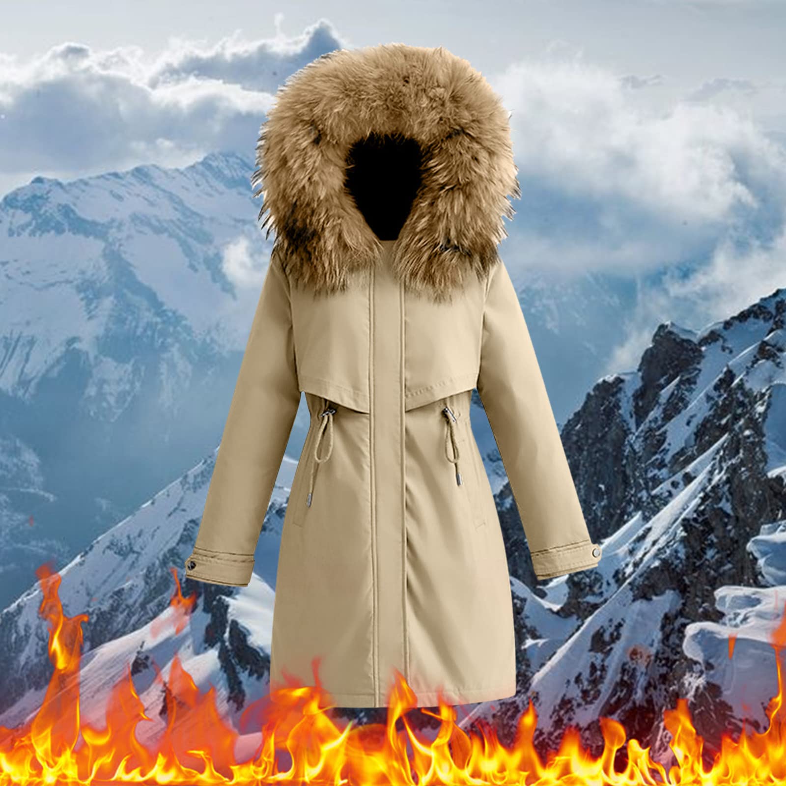 Parka - Giacca invernale da donna con cappuccio e tasche con chiusura lampo, spessa e calda imbottitura in pelliccia sintetica