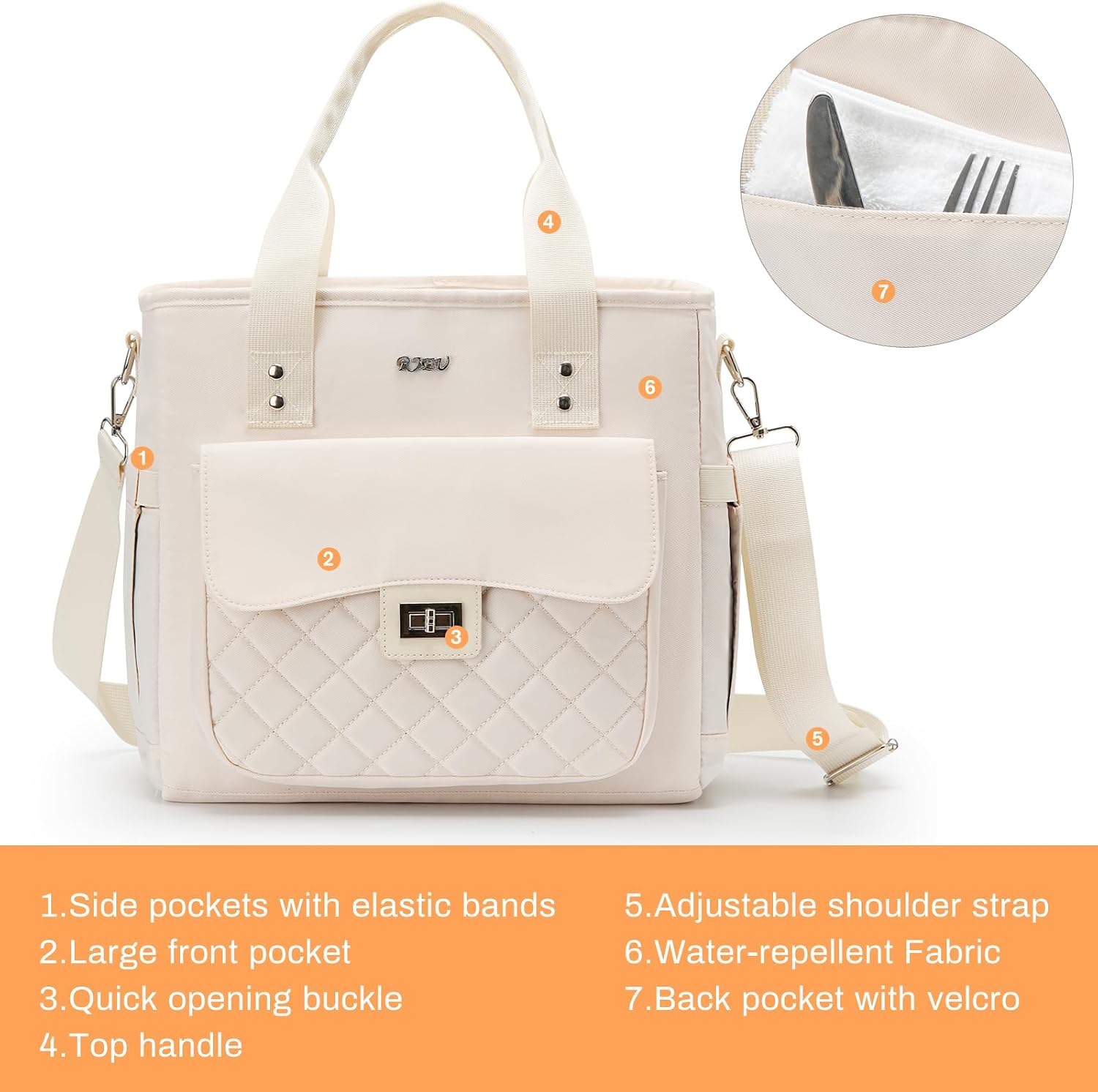 Women Lunch Box for Work,Large Insulated Lunch Bag Leakproof Cooler for Adults,Loncheras para Mujer (Beige) image 5