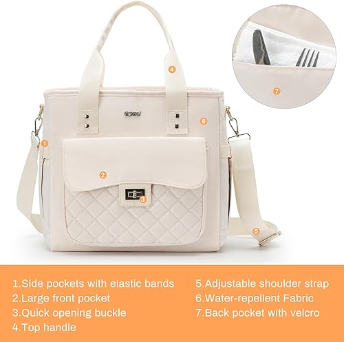 Miniatura 5 de Lonchera grande con aislamiento térmico para mujer, hielera a prueba de fugas para adultos, loncheras para mujer (beige)