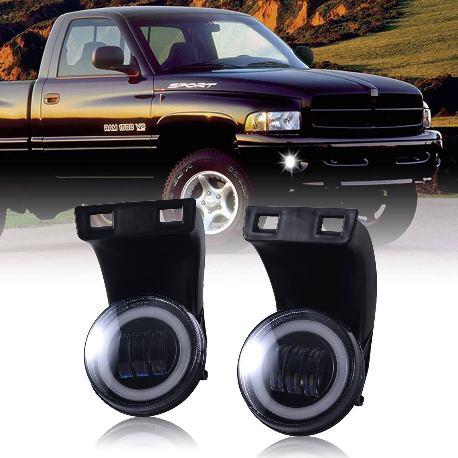LED Fog Lights with DRL for Dodge Ram, Clear Lens Fog Lamps with Daytime Running Lights for 1994 1995 1996 1997 1998 1999 2000 2001 2002 Dodge Ram 1500 2500 3500 Accessories