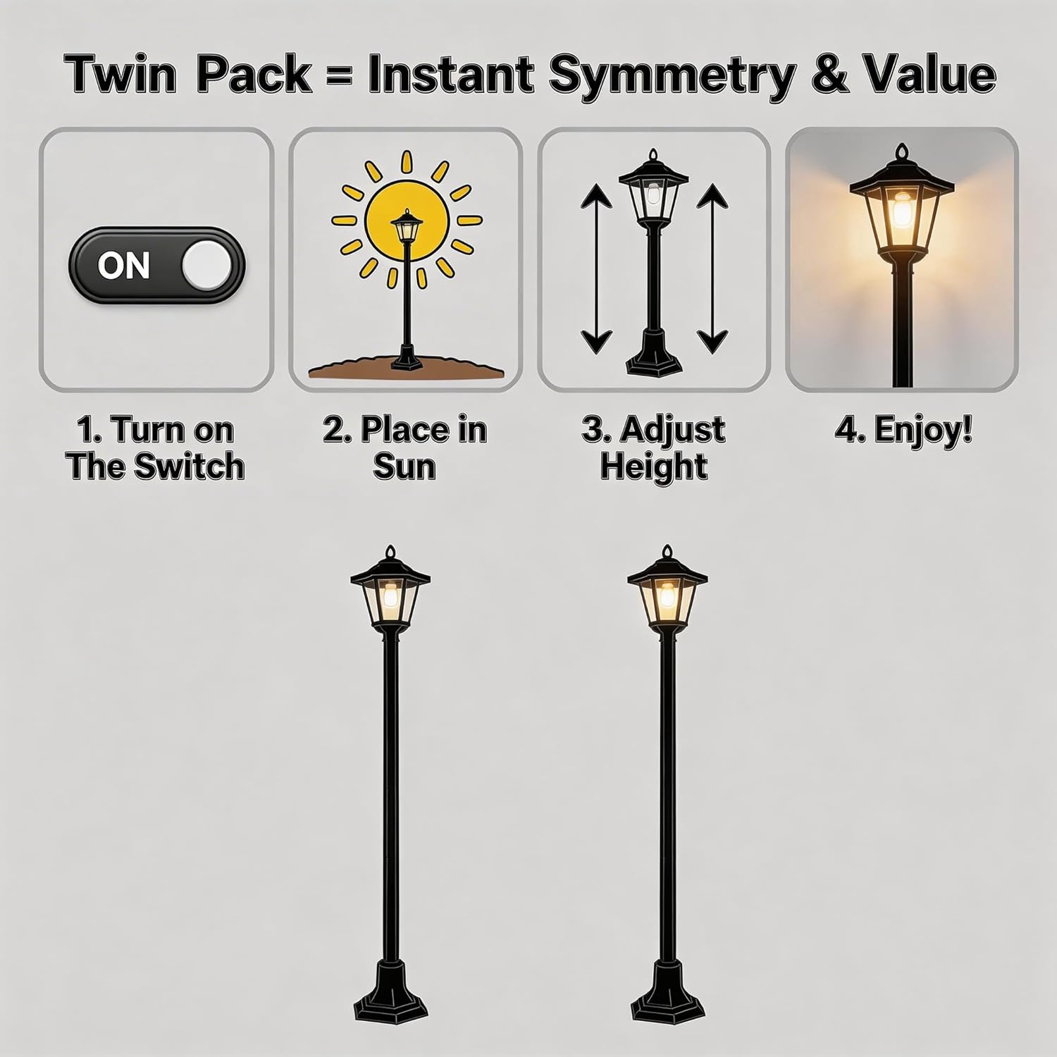 2 Pack 61" Solar Lamps Post,Solar Lamp Post Lights Waterproof Perfect for Festive Decoration in Gardens, Lawn, Patio, Front/Back Door