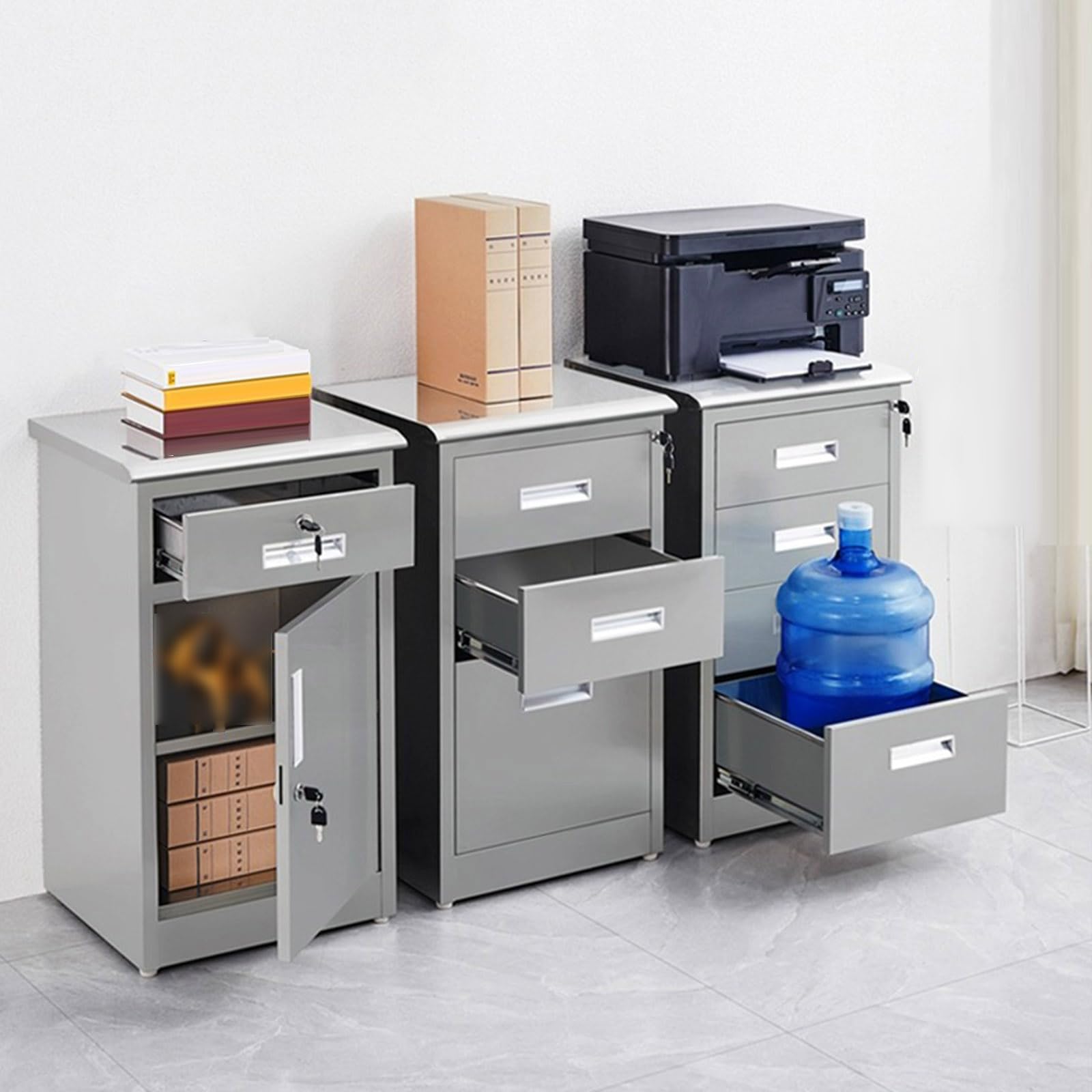 Classeur à tiroir Vertical avec Serrure,Classeur latéral en métal en Acier Inoxydable, Support d'imprimante à étagères réglables et classeur sous Le Bureau pour fichiers A4/légaux