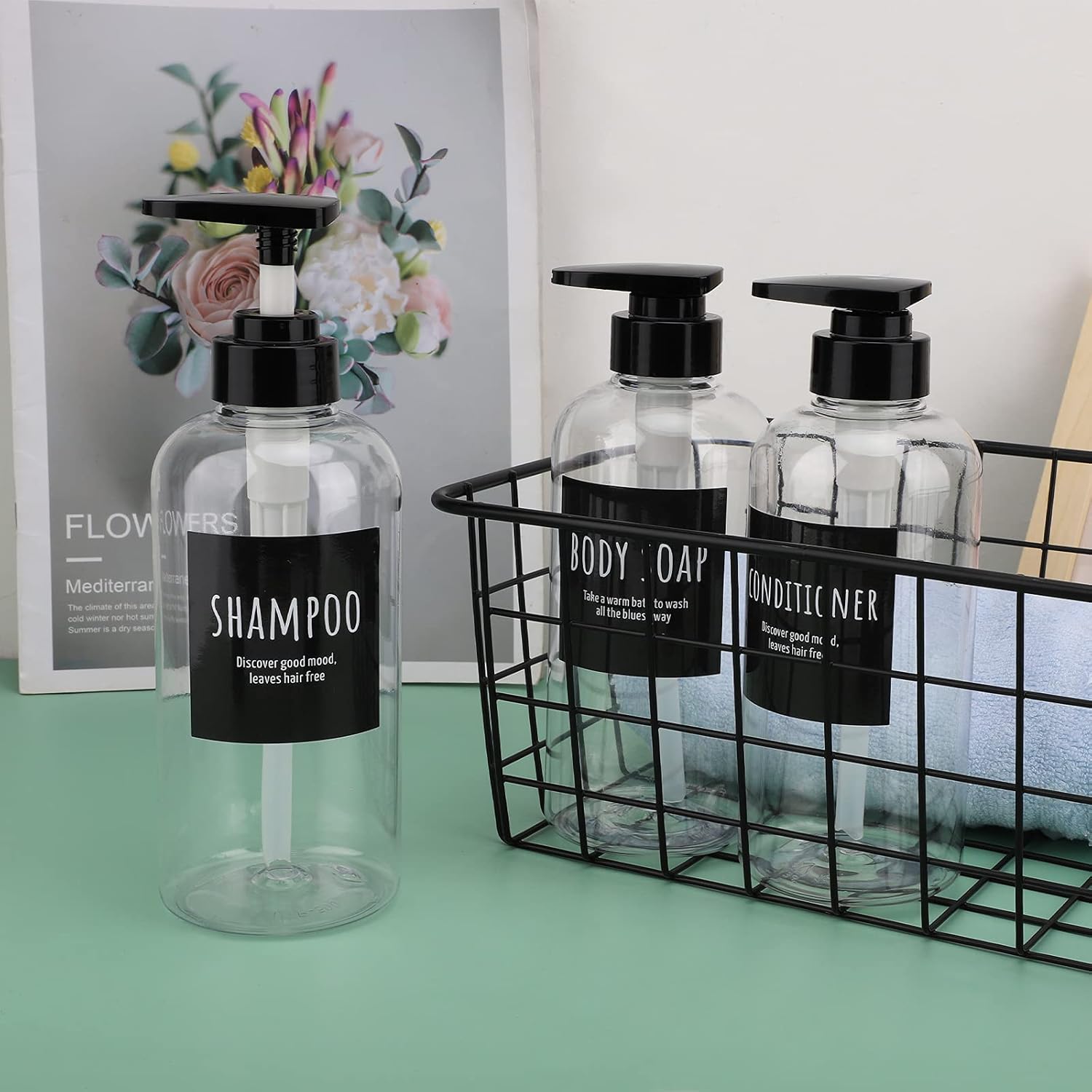 Shower Bottles with 2 Extra Pumps, Segbeauty 3 Packs of 16.9oz Shampoo and Conditioner Bottles with Funnel, 500ml Clear Refillable Bathroom Body Wash Dispenser, Reusable PET Squeeze Bottles with Pump