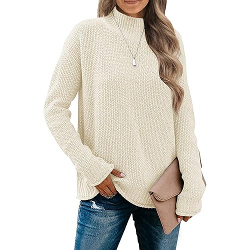 MEROKEETY Women's Long Sleeve Turtleneck Cozy Knit Sweater Casual Loose Pullover Jumper Tops