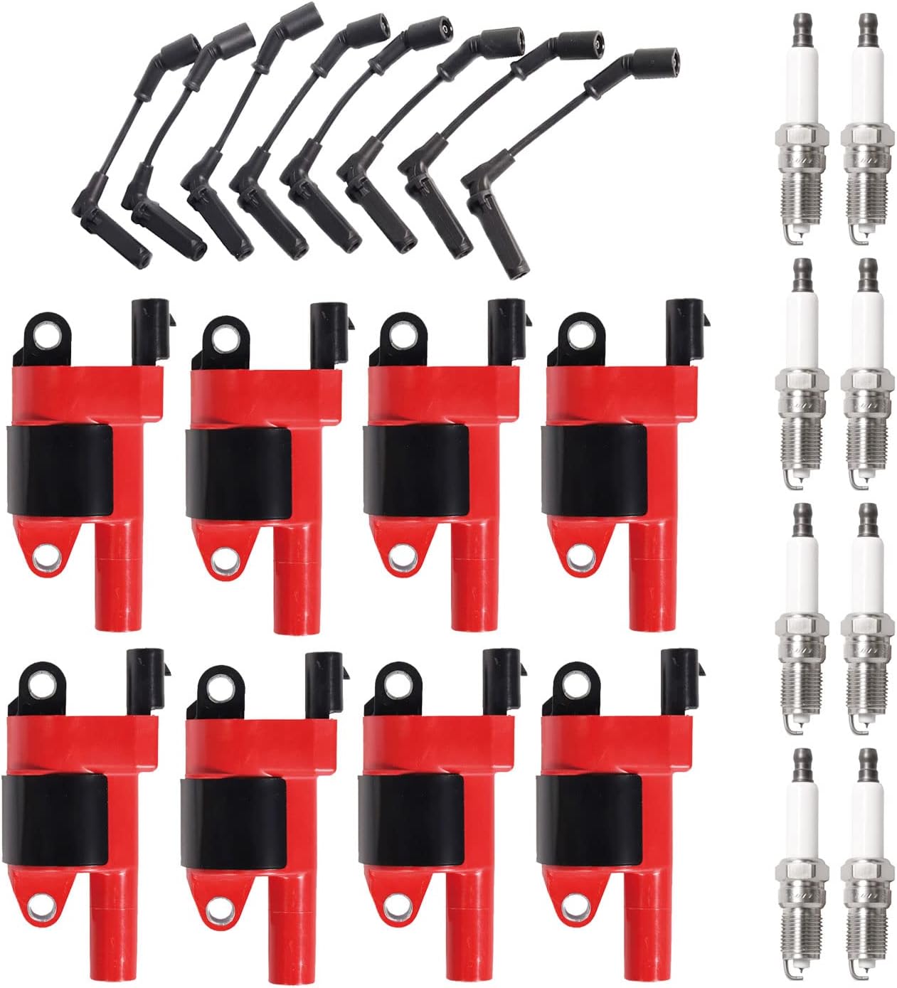 ENA Set of 8 Energy Ignition Coil with Platinum Spark Plug and Wire Set Compatible with Chevrolet GMC Hummer Pontiac Cadillac Tahoe Envoy Sierra 1500 H2 H3 4.8L 5.3L 6.0L 6.2L
