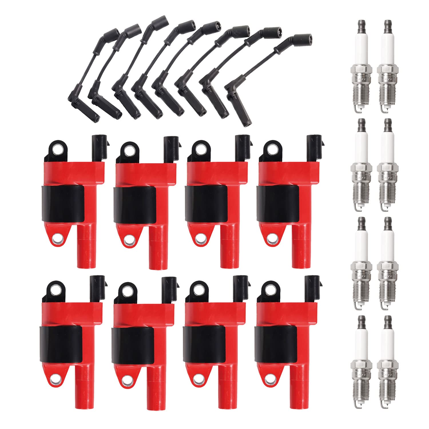 ENA Set of 8 Energy Ignition Coil with Platinum Spark Plug and Wire Set Compatible with Chevrolet GMC Hummer Pontiac Cadillac Tahoe Envoy Sierra 1500