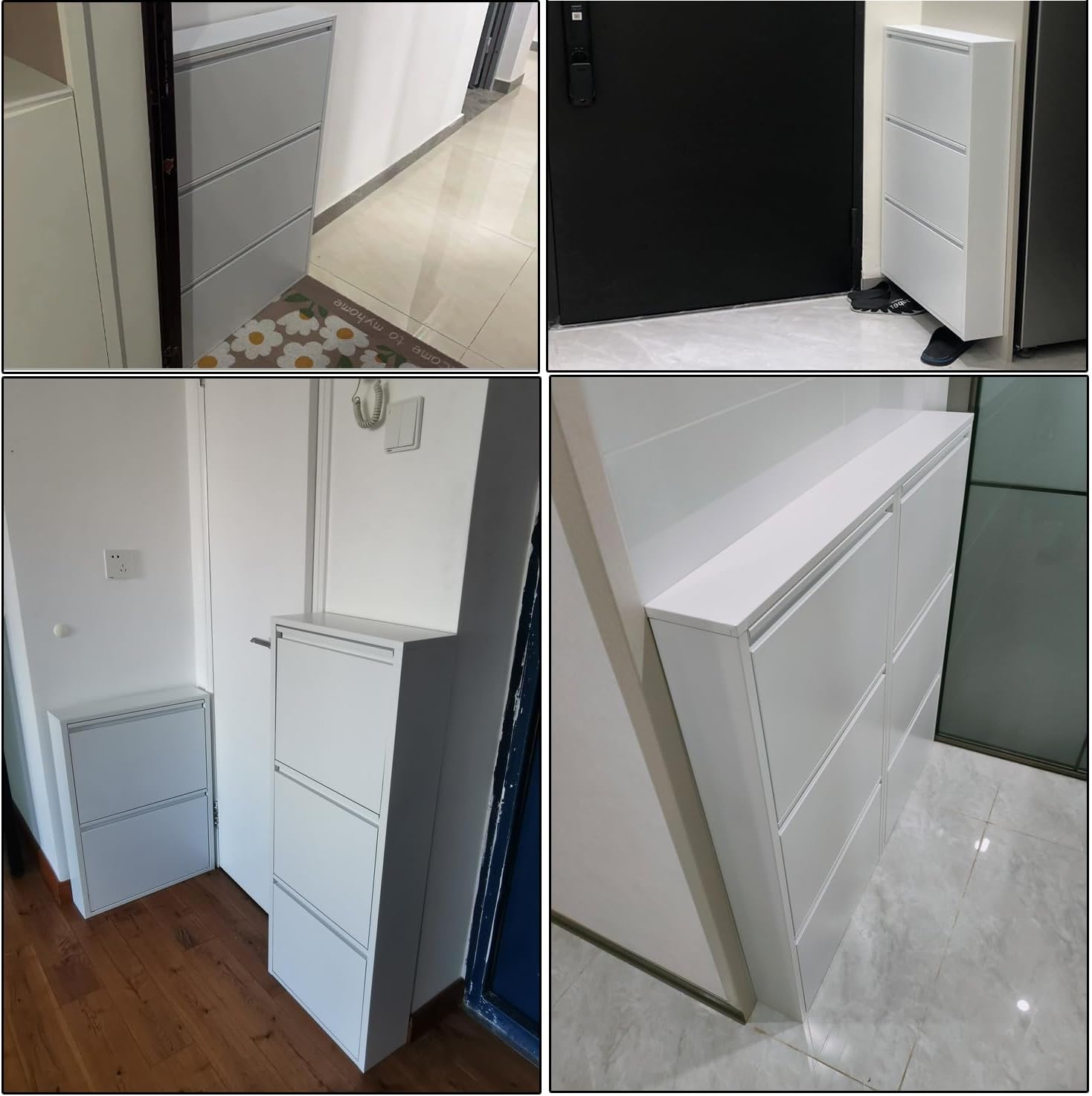 Shoe Storage Cabinet Cabinets Hallway Slim Cupboard Cupboards Hallways Slimline，Slim Wall-Mounted Shoe Cabinet, Metal Storage with Flip Drawers, Stylish Footwear Cupboard for Hallway & Livin