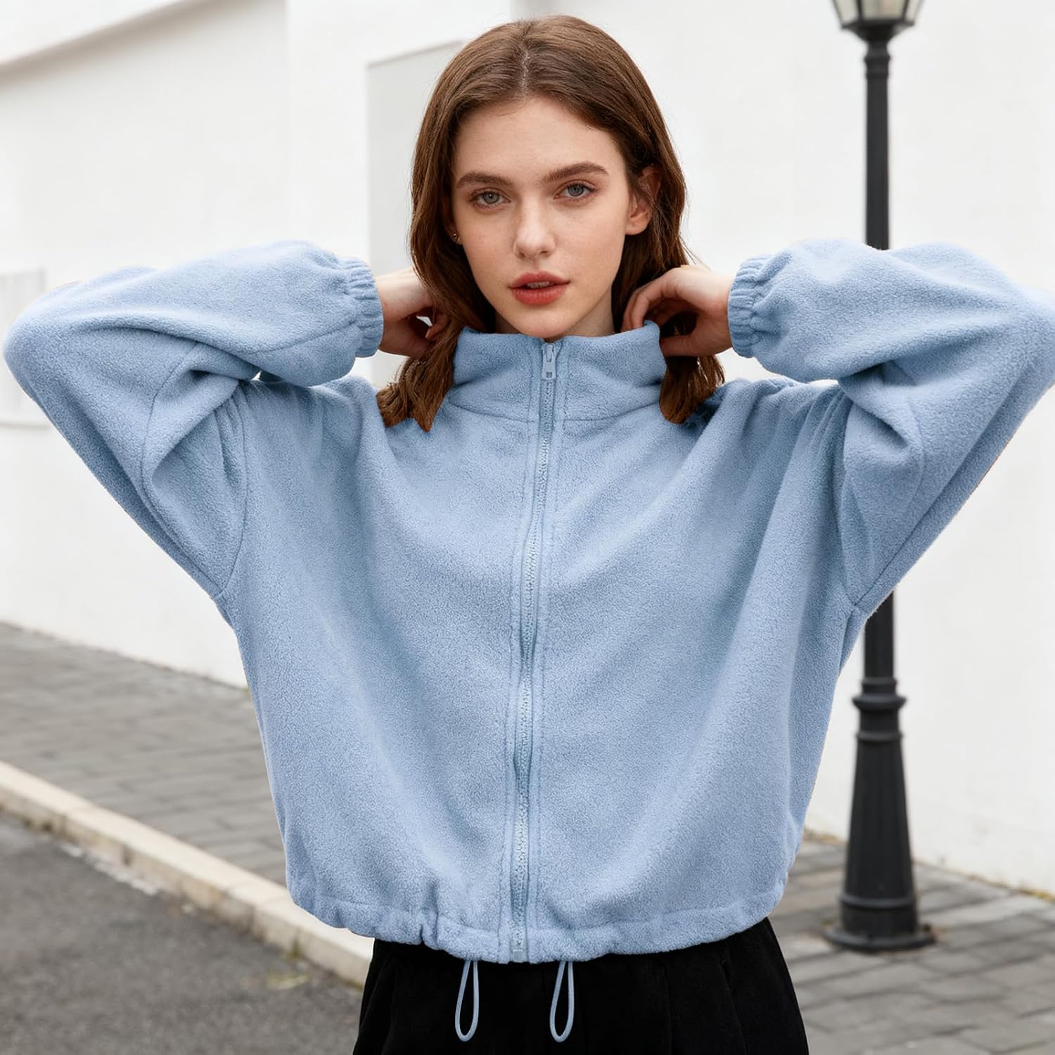Fleece Cropped Jackets Zip Up Oversized Sweatshirts Winter Clothes Long Sleeve Sherpas Lined Hoodie Fall Outfits Fall Outfits