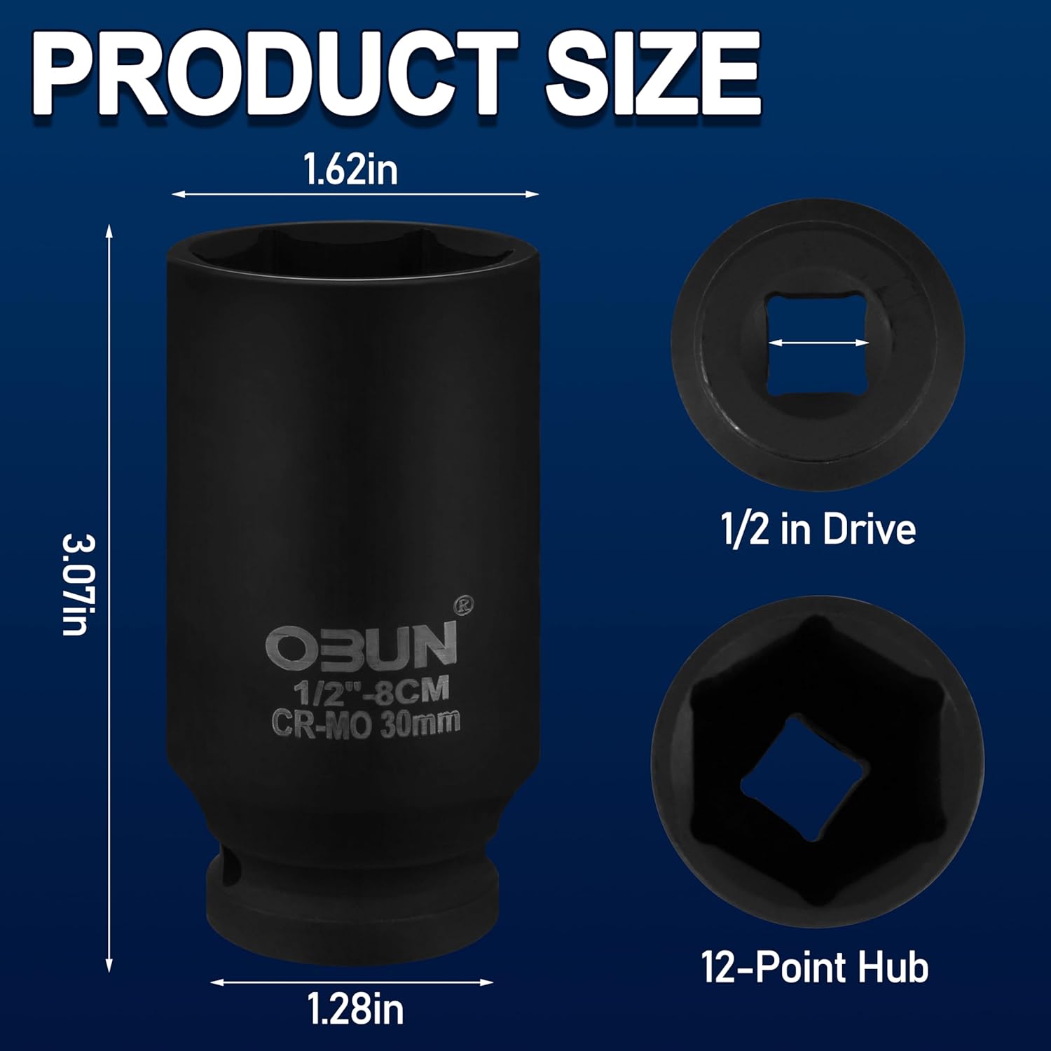 Axle Nut Impact Socket, 30mm 6-Point, 1/2 Inch Drive, Deep Well Hub Lock Nut Remover 2pcs