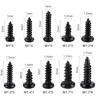 Small Screws Assortment Kit, 1000pcs Miniature Phillips Replacement Screws for Glasses Watch Clock, 10 Kinds M1 M1.2 M1.4 M1.7 Phillips Head Self-Tapping Screws