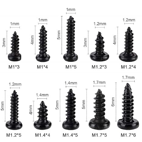 Small Screws Assortment Kit, 1000pcs Miniature Phillips Replacement Screws for Glasses Watch Clock, 10 Kinds M1 M1.2 M1.4 M1.7 Phillips Head Self-Tapping Screws