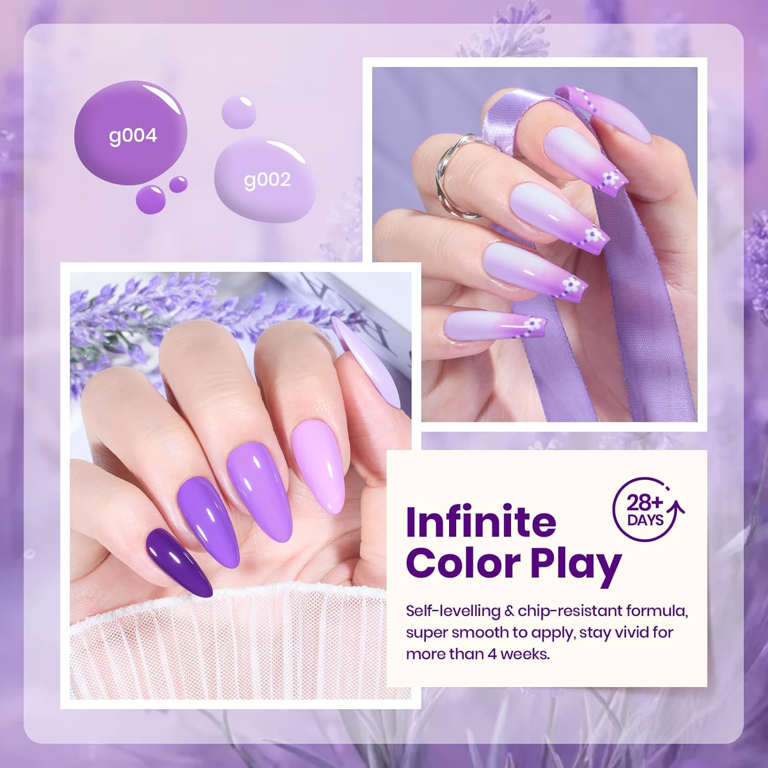 beetles Purple Gel Polish Set - Violet Letter Collecion, Light and Dark Purple Polish Set Summer Colors, Lavender Mauve Soak Off LED Nail Gel Manicure Kit for DIY at Home Salon