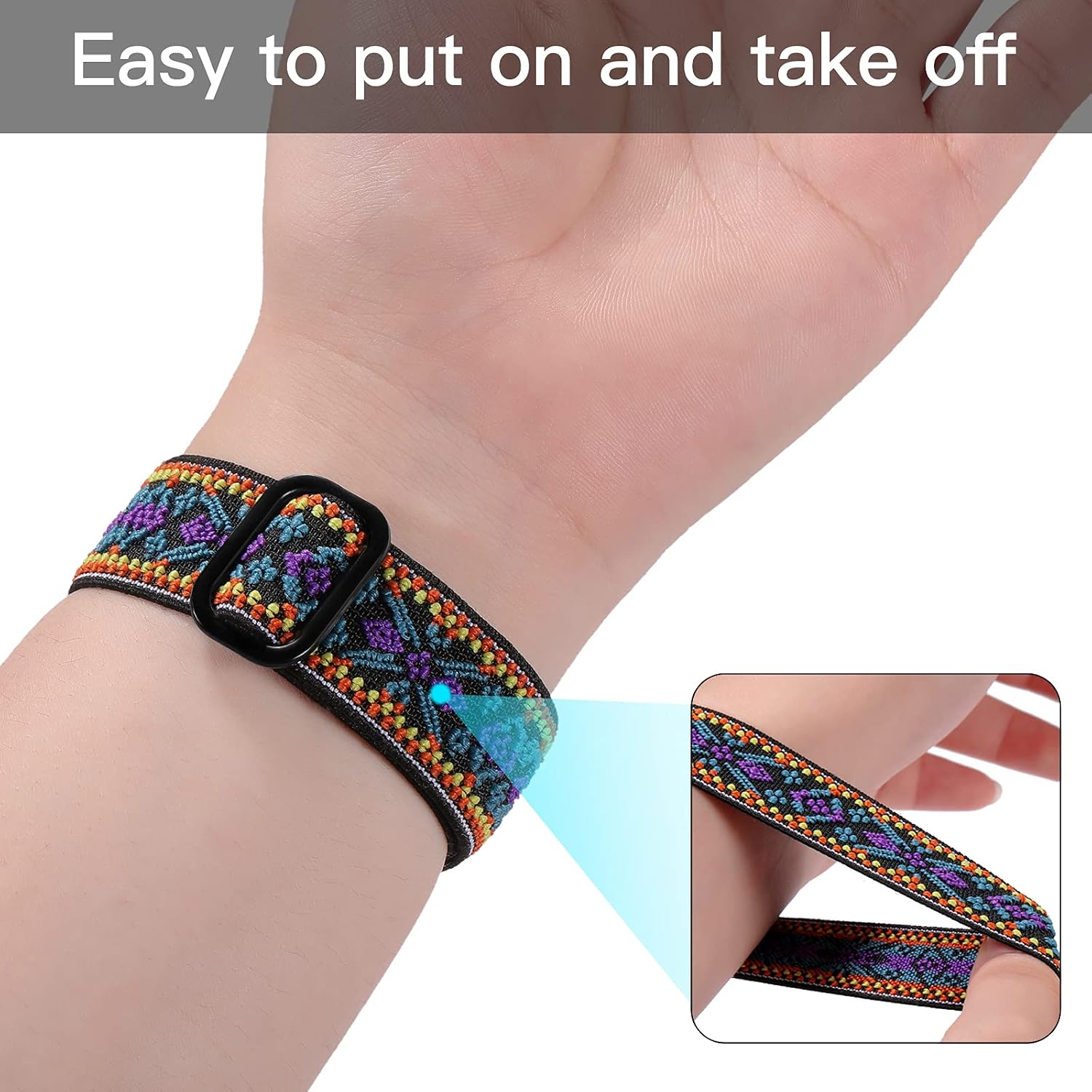 Witzon Compatible with Fitbit Sense Bands / Versa 3 Bands for Women Men, Adjustable Fabric Nylon Replacement Wristband Accessories, Breathable Elastic Sport Band for Versa 3 Smart Watch, Ethnic Purple