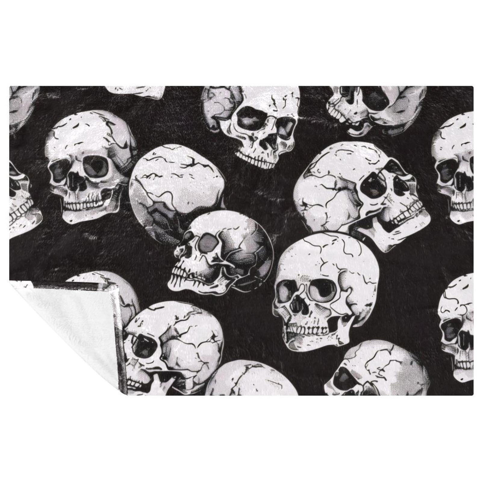 Couverture douce tête de mort noire 150x100 cm pour lit et canapé