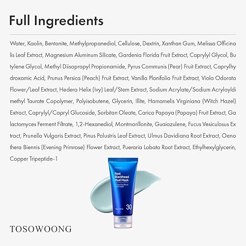 Miniatura 6 de TOSOWOONG Máscara de barro real para puntos negros, arcilla purificadora de poros facial y nasal, máscara de barro coreana, removedor de puntos