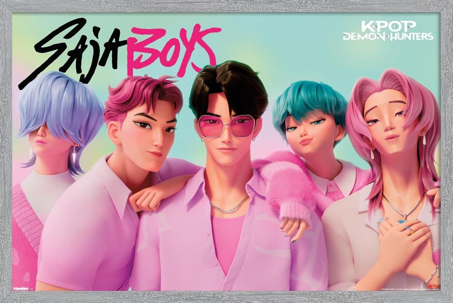 Netflix KPop Demon Hunters (2025) - Saja Boys Wall Poster, 34L" x 22.4W", Gray Framed Version