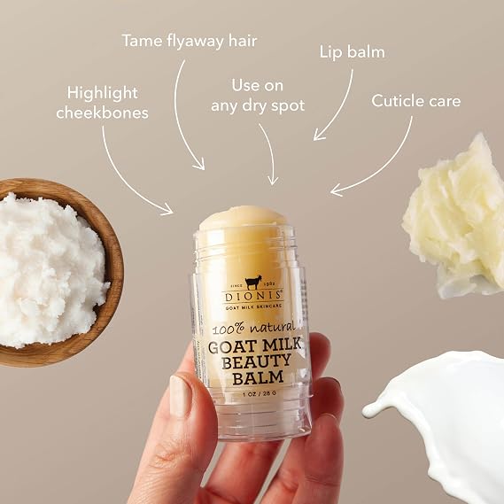 Dionis Goat Milk Multi-Use Beauty Balm For Lips, Face, Dry Skin, Cuticles, Hair & Brows, with Shea Butter & Coconut Oil 1 oz