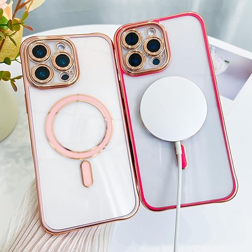 Vista 252 de Fiyart - Funda transparente magnética con purpurina para iPhone 12 para mujeres, con grabado "Love" metálico, protección para cámara y antigolpes