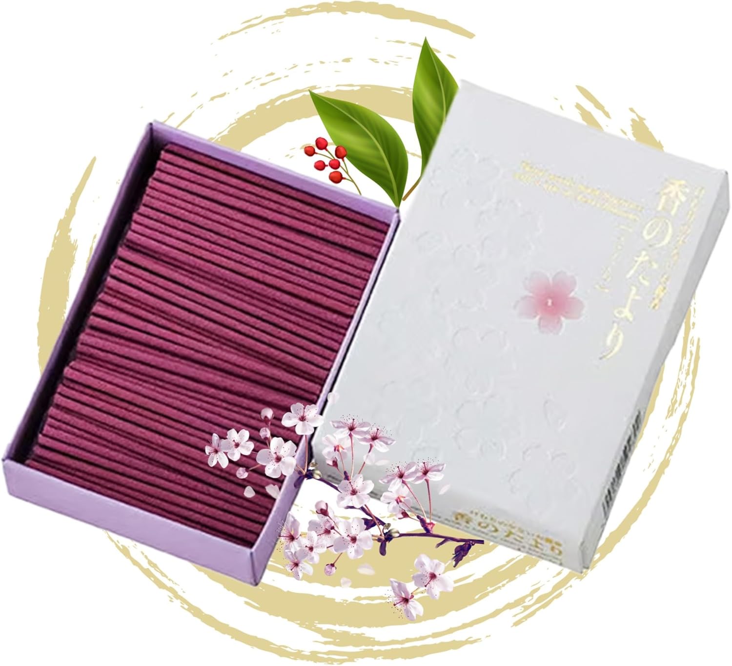 Hasegawa Japanese Incense Gift Set, “Waka” Mino Ware Ceramic Burner + “Fujibai” Fine White Ash + “KOH no Tayori” Sakura Mini Low Smoke Incense Sticks (Cherry Blossom Scent), Made in Japan