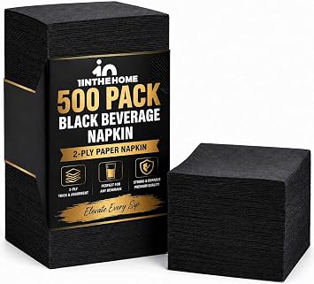 Black Cocktail Napkins, Beverage Napkins, Cocktail Napkins Paper, 2-Ply, Disposable, Unfolded, 9 1/2 Inches, 500 Pack