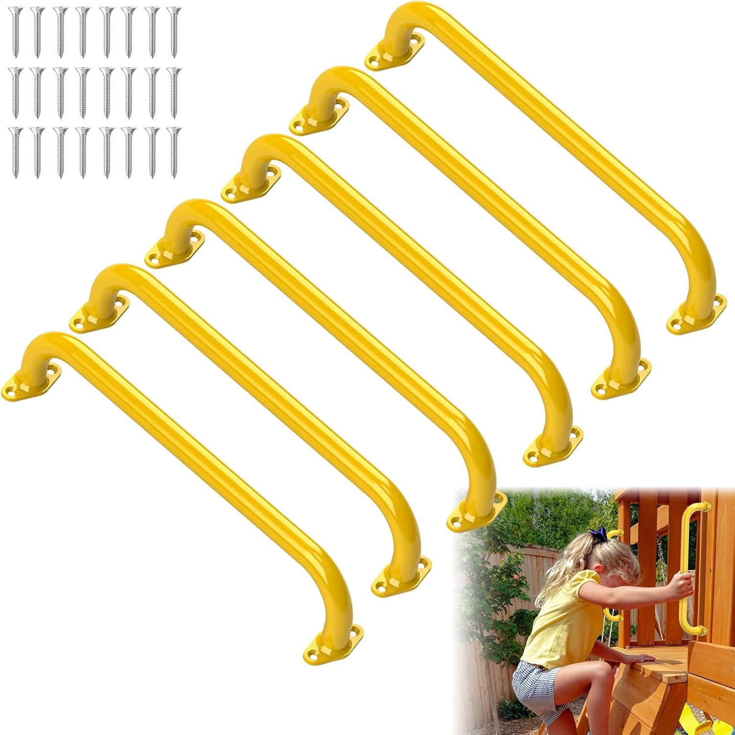 17.3 Inch Safety Playground Handles Metal Kids Indoor Outdoor Climbing Monkey Bars Swing Set Accessories Grab Handle Playset Hand Grips for Playhouse, Treehouse, Jungle Gym (Pink, 6 Pack)