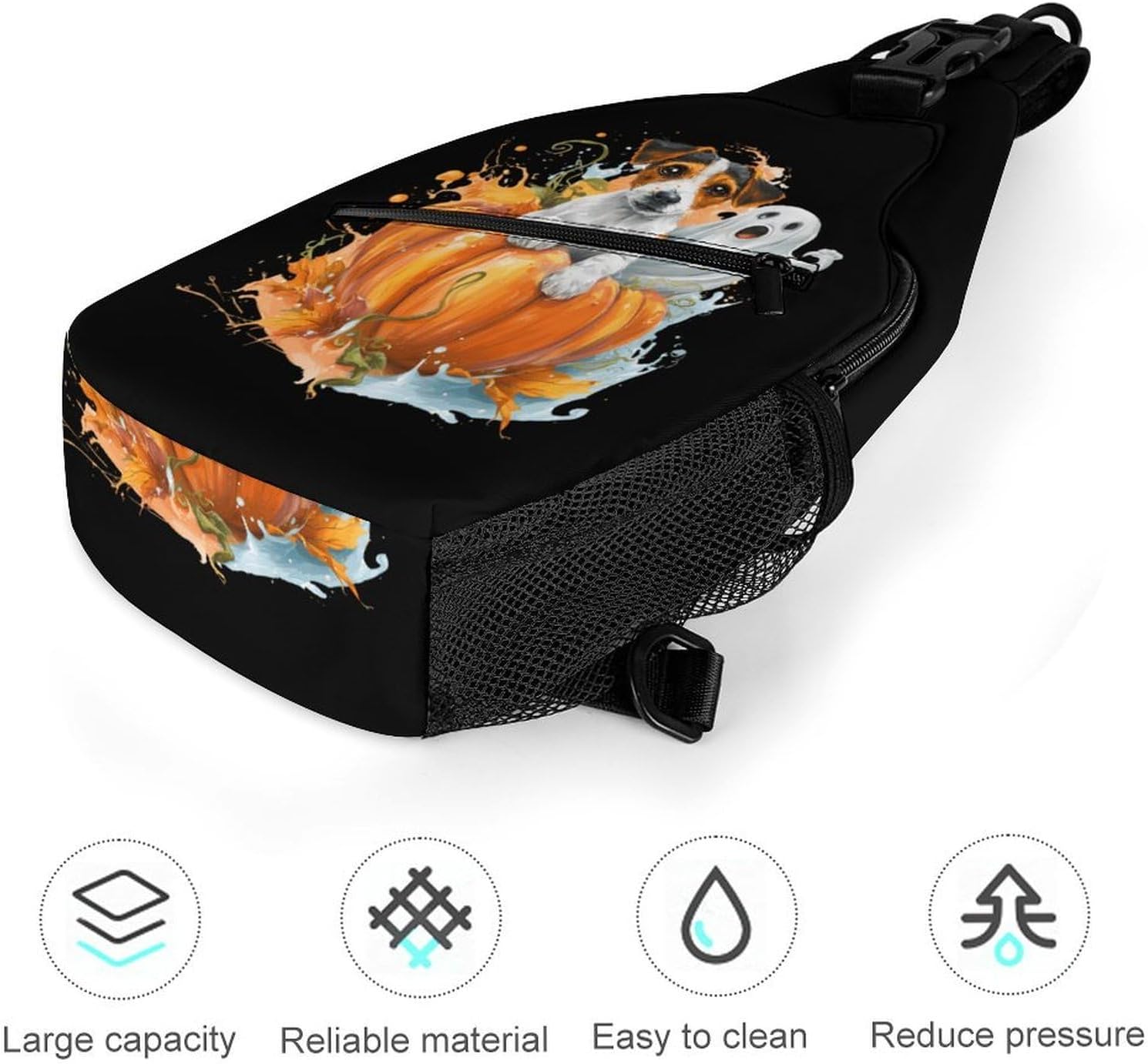 Jack Russell Terrier Halloween Men Crossbody Sling Backpack Chest Bag | Travel Fanny Pack,Hiking Daypack,Print Shoulder Bags