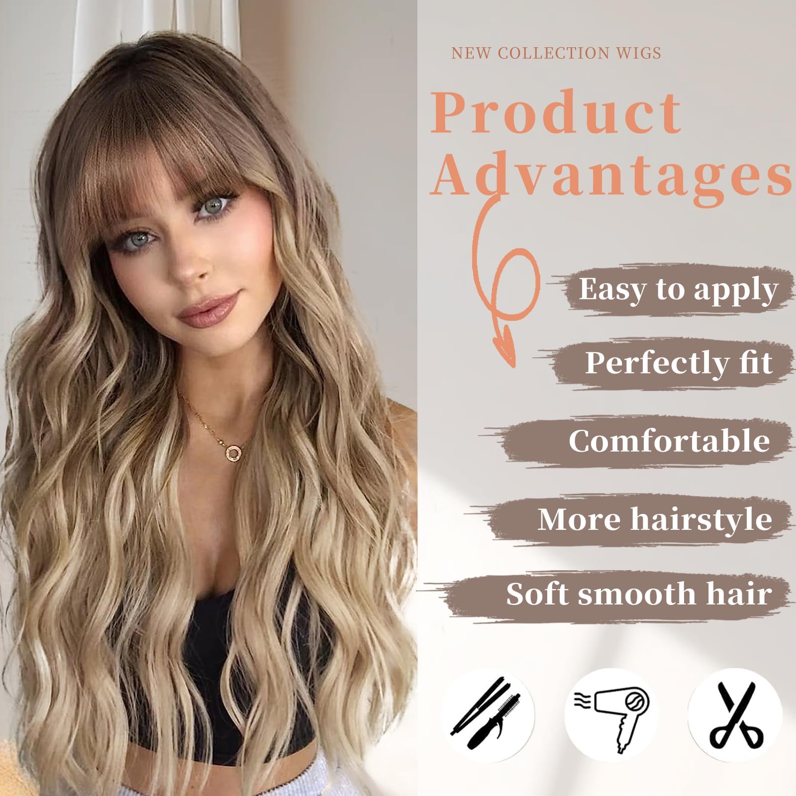 Amazon.com: AISI QUEENS Ombre Blonde Wig with Bangs Long  display picture 2