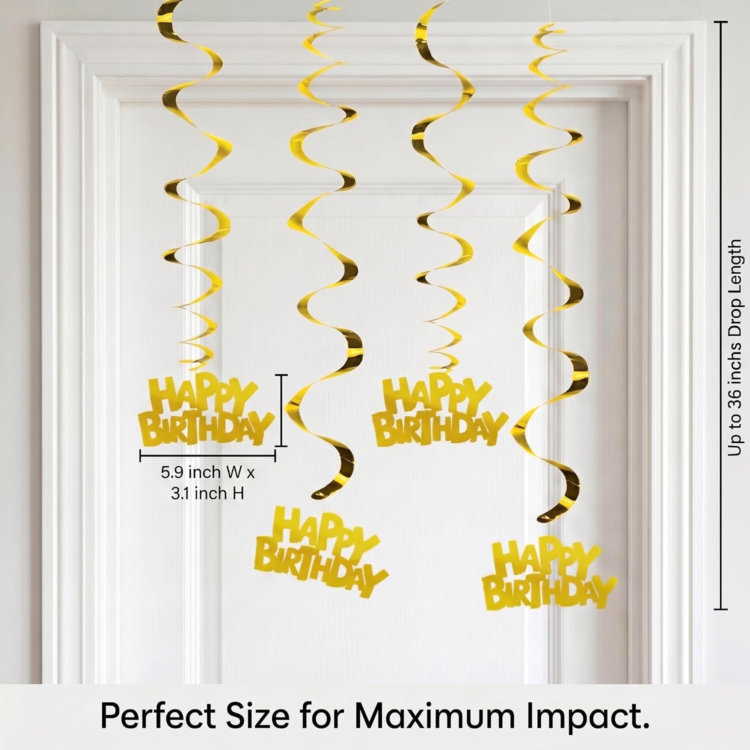 12 Pack Gold Happy Birthday Hanging Swirl Decorations, Metallic Foil Ceiling Streamers,Milestone Birthday Party Supplies & Backdrop Decor for Men, Women, Kids