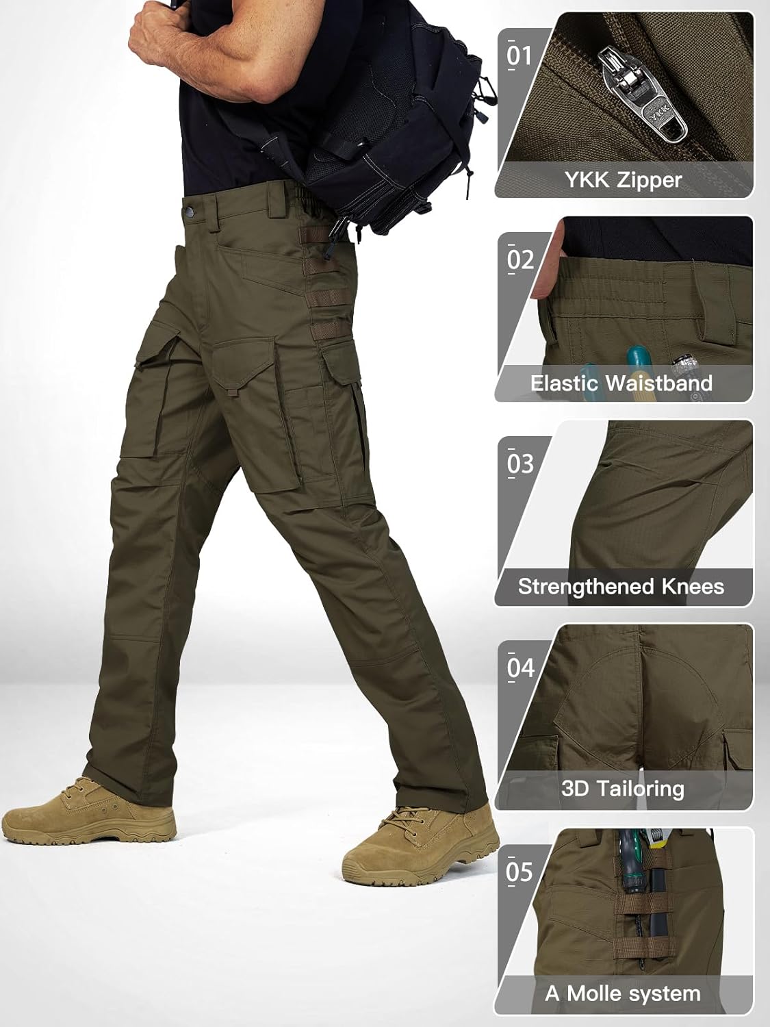 FREE SOLDIER Men's Cargo Pants,Tactical Pants for Men Stretch,Durable Ripstop EDC Work Pants for Hiking - Image 5