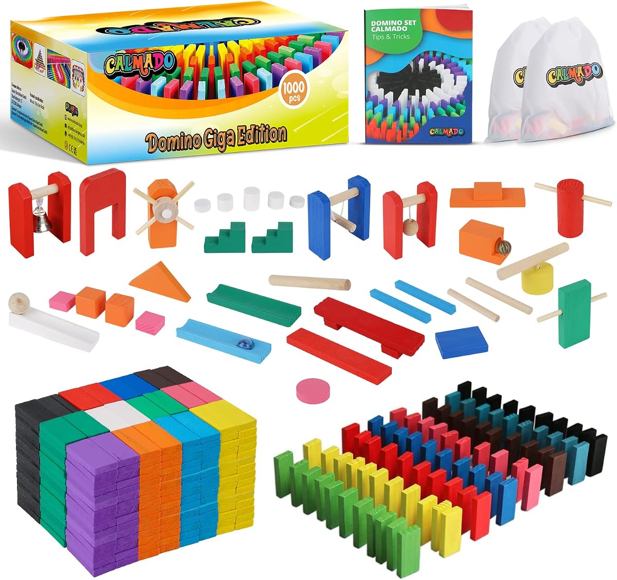 1000 PCS Wooden Dominos for Kids - Domino Toys for Outdoor or Indoor Game, Dominos for Kids Ages 4-12 Including Bag, Instruction Manual & Accessories