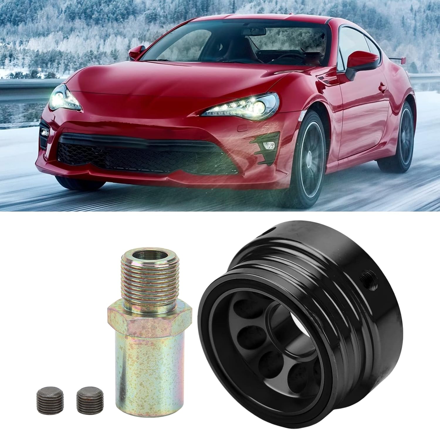 Oil Plate Adapter, Oil Filter Adapter, Oil Filter Plate Thread Adapter, Universal Oil Filter Plate Aluminum Adapter, Compatible with FR-S, BRZ, GT86, and More (Black)