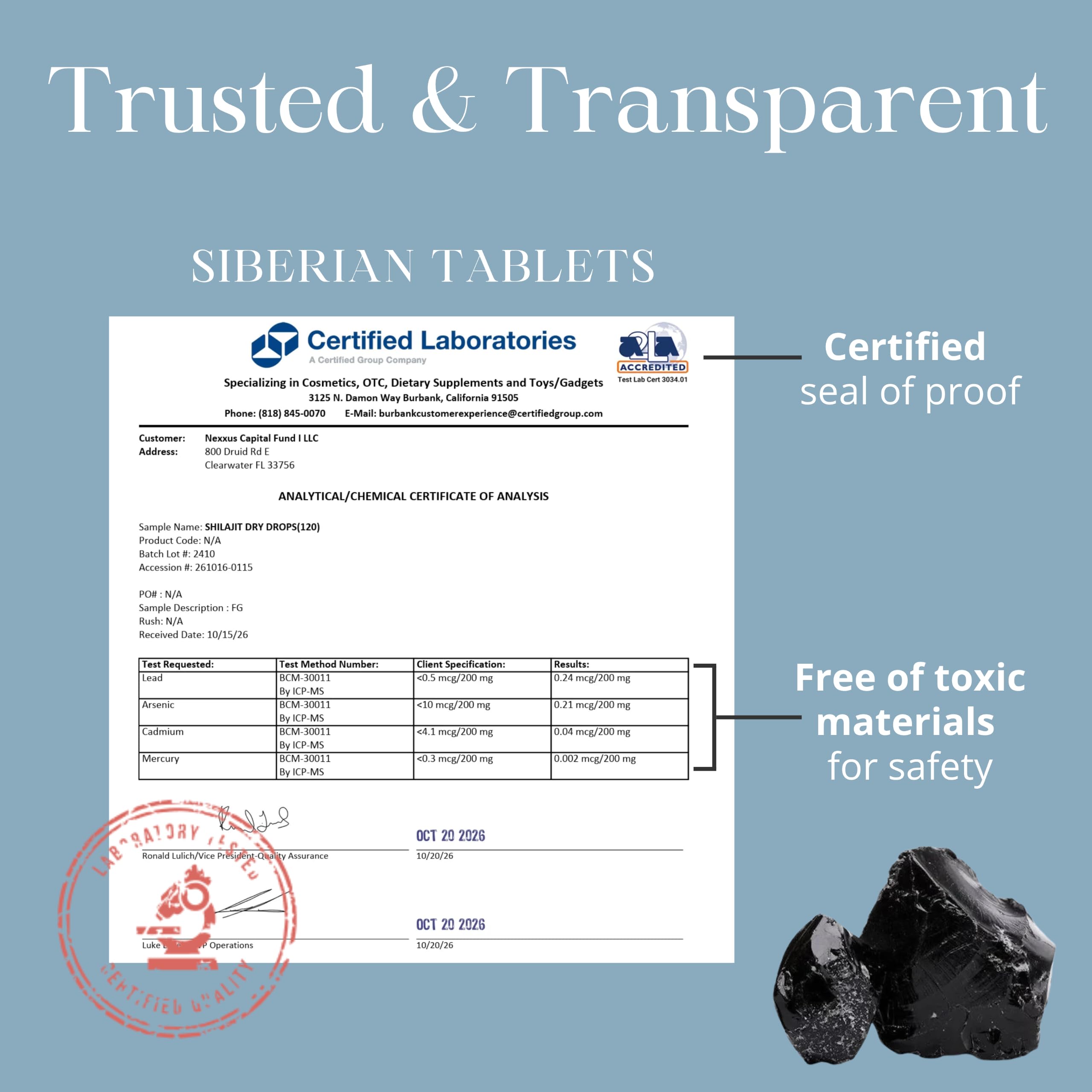 Pure Himalayan Shilajit | 100% Pure Natural Shilajit Grade A Max Potency 85+ Trace Minerals & Fulvic Acid | 3rd Party US Lab Tested | Altai Tablets | 18g (90ct) — Amazon image 6