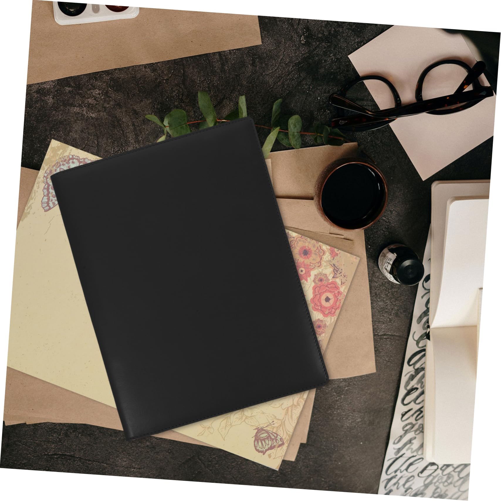 Cartella Portadocumenti A4 in Cuoio, Raccoglitore Multifunzione | Nero, Lega di Alluminio e Carta, per Studio e Outdoor, Organizer Portfolio Business