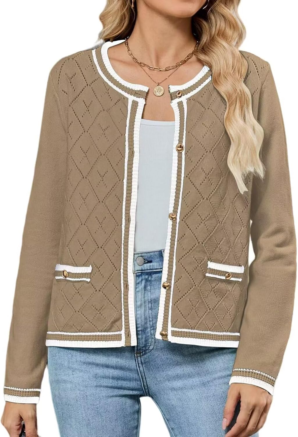 ZAFUL Women's Knit Cardigan Sweaters Fall Open Front Long Sleeve Crochet Knited Button Lightweight Cardigans Outerwear Coats - Image 2