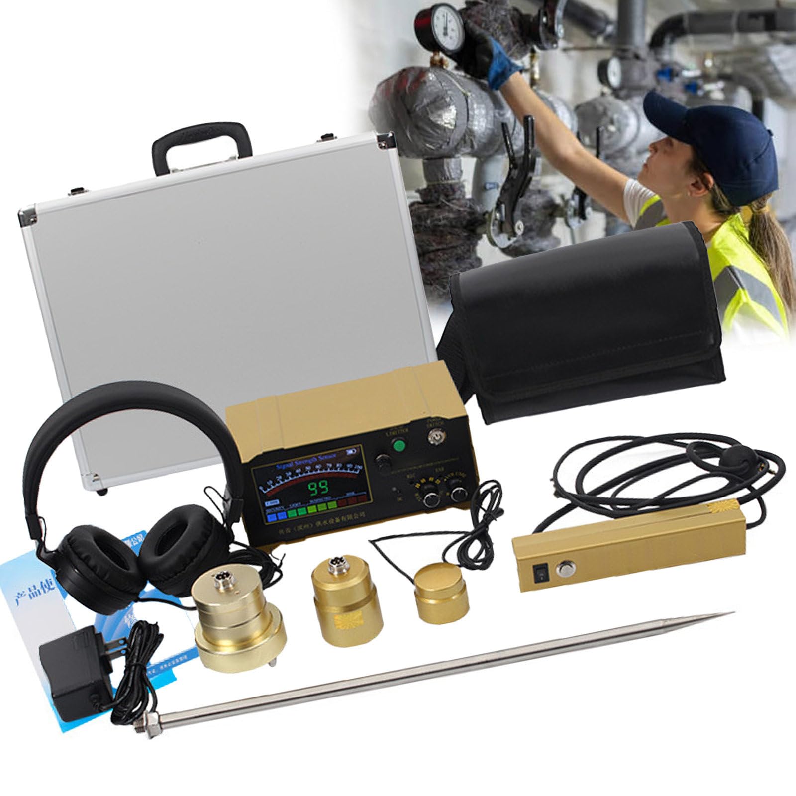 Detector de Fugas con Interruptor de Reducción de Ruido, Sensor Inteligente de Fugas de Agua con Varilla de Escucha, para Detección de Fugas de Agua en Tuberías de Construcción