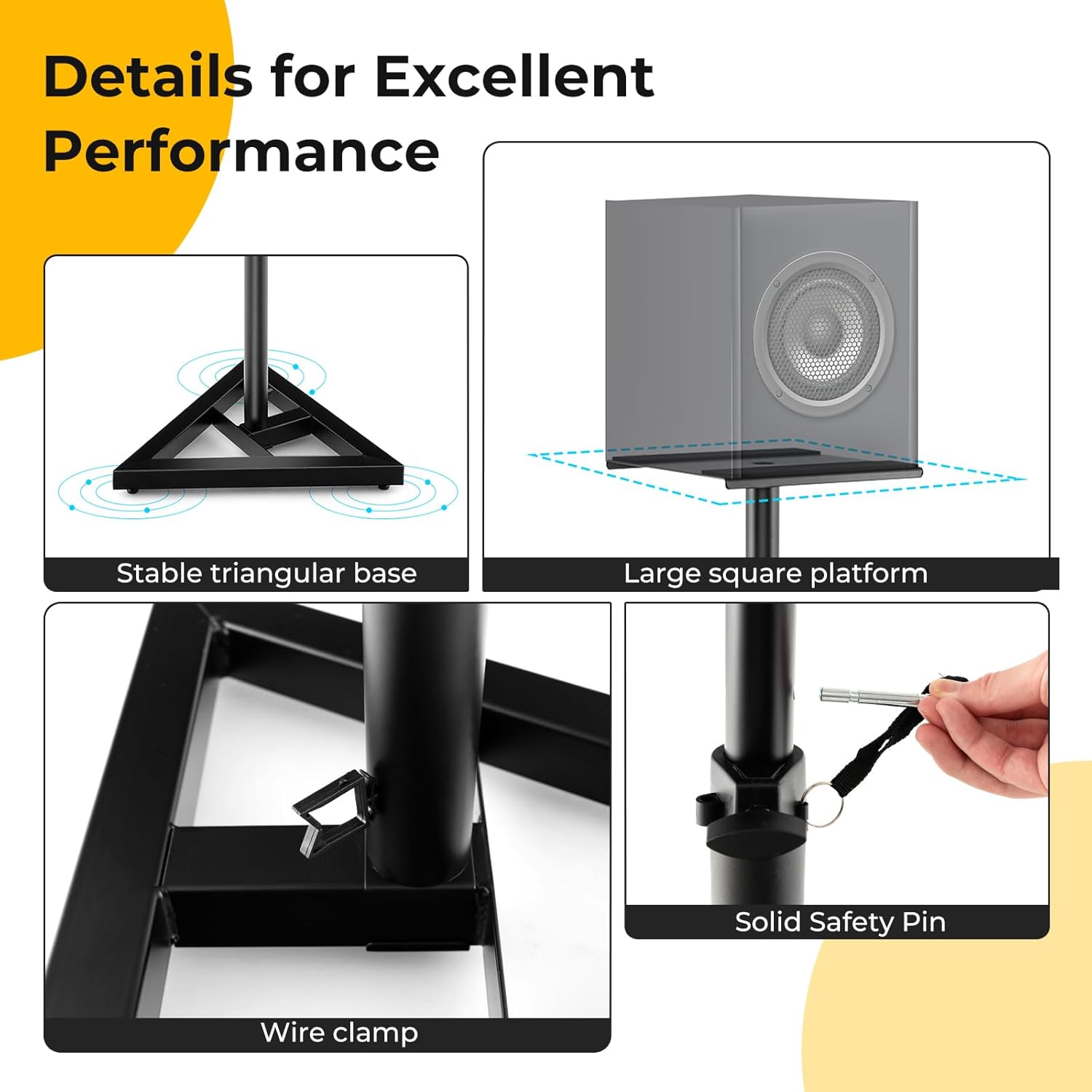 S AFSTAR Speaker Stands Pair, Height Adjustable Floor Speaker Stands with Cable Management, Surround Sound Speaker Stand for Bookshelf Speakers, Universal Studio Monitor Stands for Home & Office