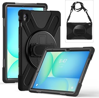 Case for Samsung Galaxy Tab S10 FE Plus 13.1 Inch 2025 SM-X620/X626, Upgraded Military Shockproof Cover with Hand Strap+Shoulder Strap+Rotating Kickstand Black