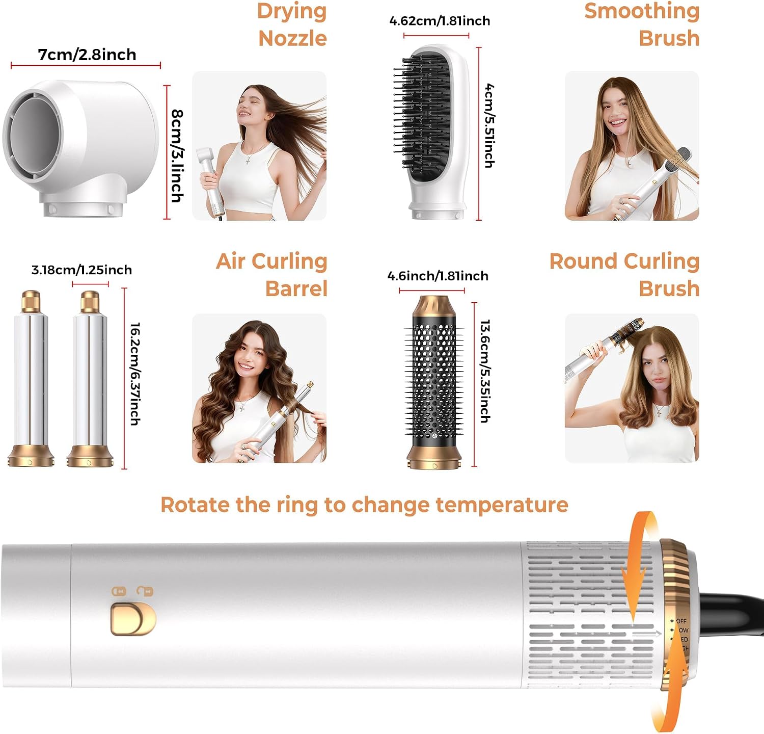 5 in 1 Blow Dryer Brush Set, Hot Air Styler Air Curling Wrap Air Curler Low Heat Hair Care, Round Brush Blow Dryer Hair Styling Tools Gift for Dry,Volumize,Straight,Curl, 110-120V