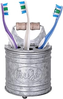 Autumn Alley Farmhouse Toothbrush Holders for Bathrooms - Rustic Galvanized Tooth Brush Holder - Farmhouse Bathroom Accessories Country Decor, Toothpaste & Electric Kids Toothbrush Compartment, Grey